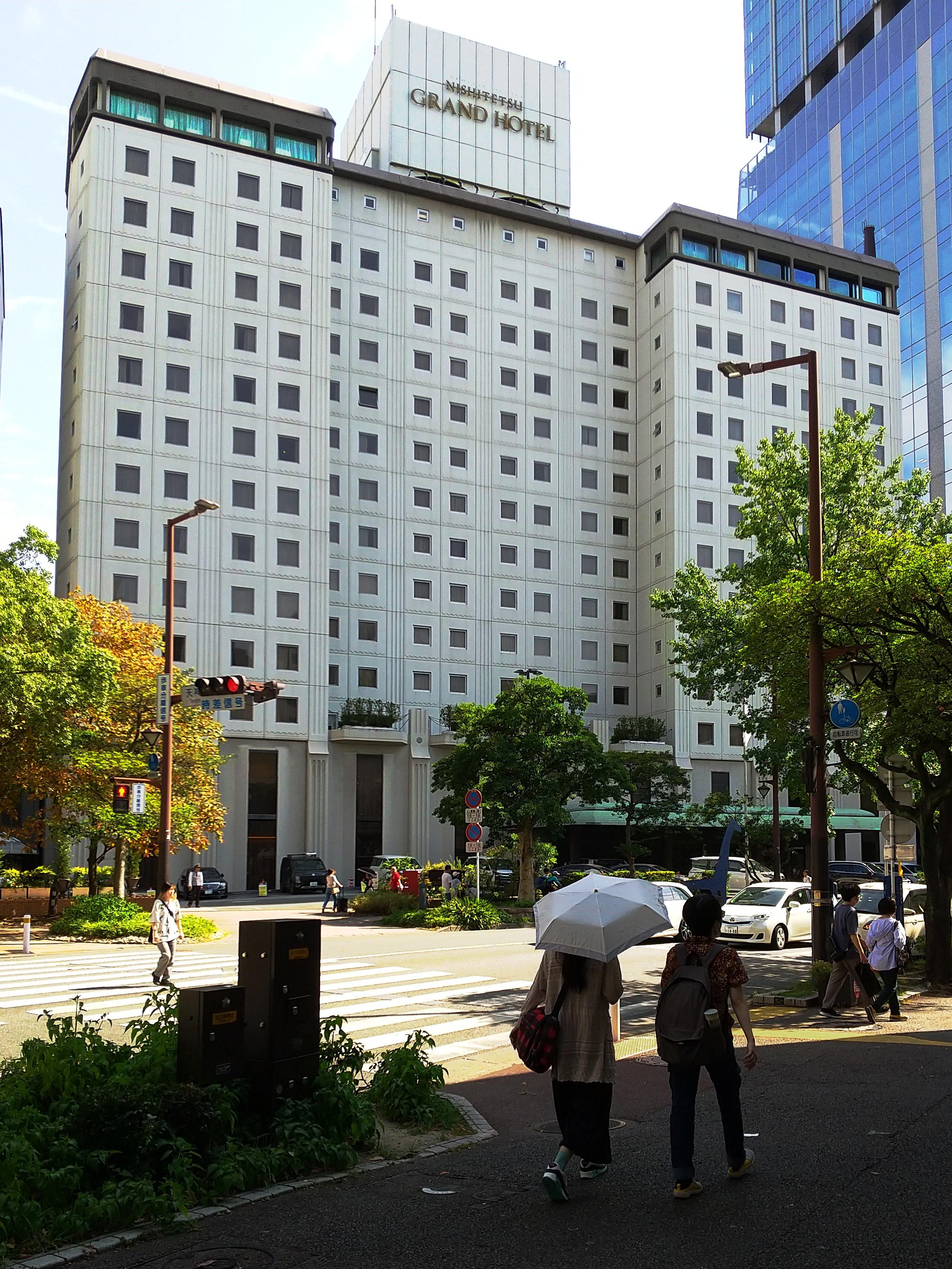 Nishitetsu Grand Hotel Fukuoka north side street view in Daimyo neighbourhood