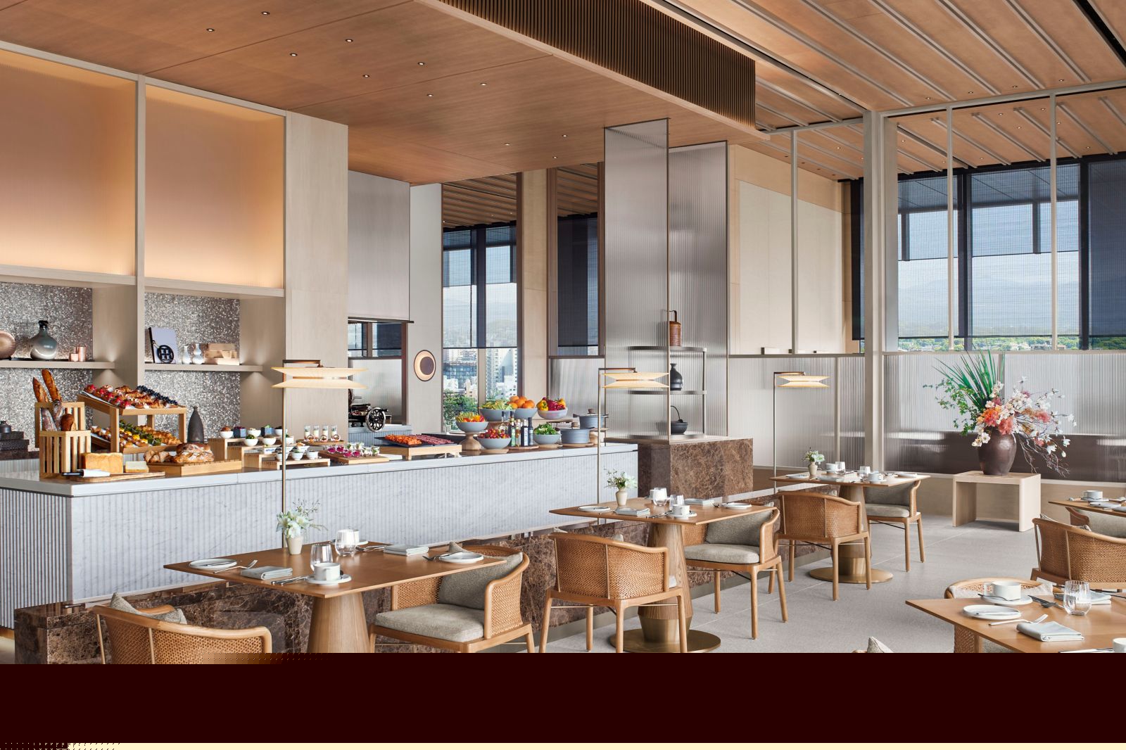 Viridis restaurant breakfast buffet spread with seasonal farm produce and Western and Japanese options